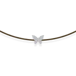Khaki string bracelet with a diamond butterfly