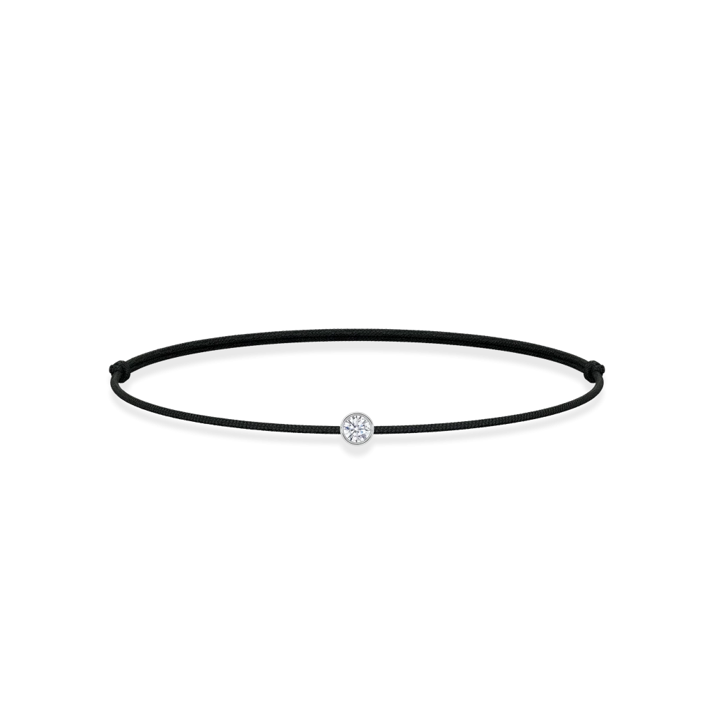 Juoda siūlo apyrankė su balto aukso pakabuku ir 0.11 ct deimantu