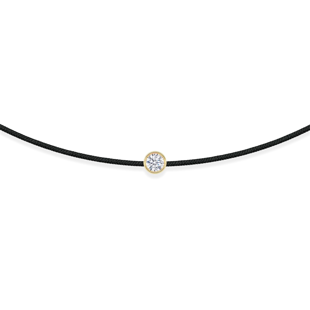 Juoda siūlo apyrankė su geltono aukso pakabuku ir 0.11 ct deimantu