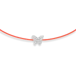 Neon orange string bracelet with diamond butterfly