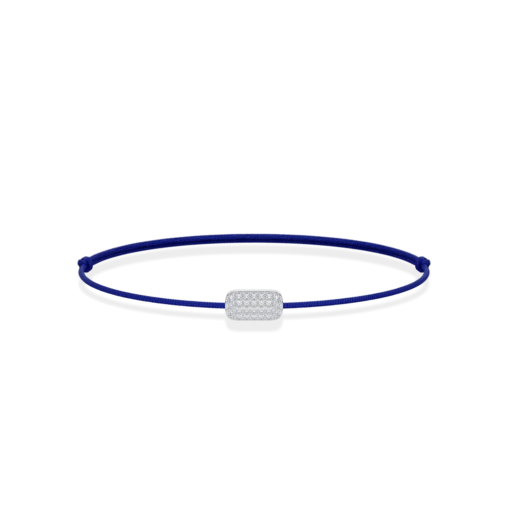 Mėlyno siūlo apyrankė su baltu aukso pakabuku, inkrustuota 0,12ct deimantais