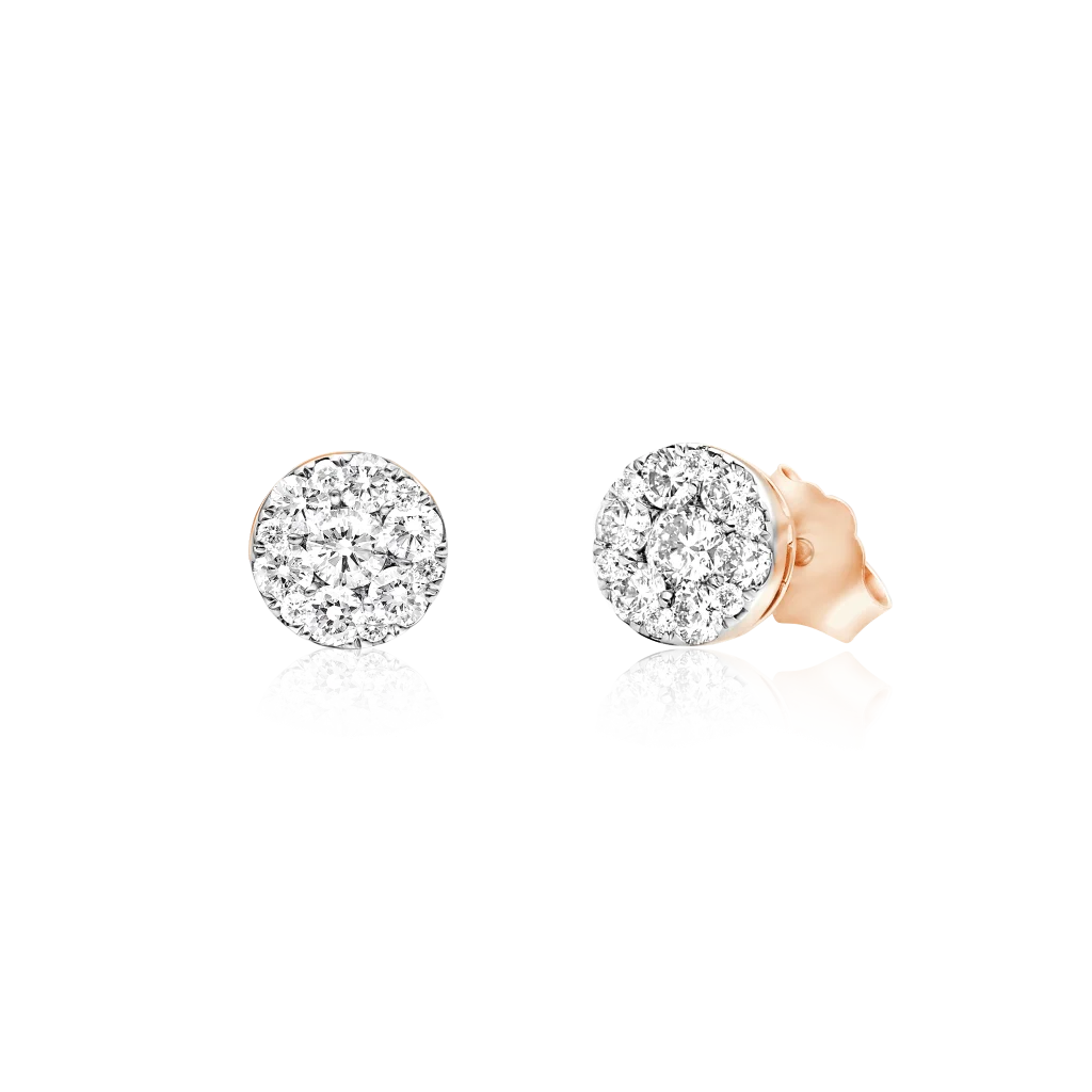 rozinio aukso studs auskarai su deimantais