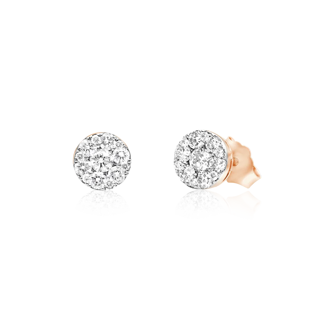 rozinio aukso studs auskarai su deimantais