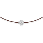Brown string bracelet with a gold and diamond clover