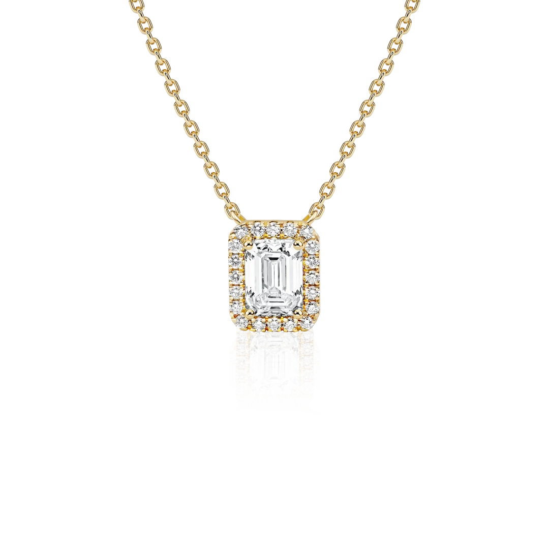 Aukso pakabukas su emerald formos deimantu