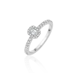 Aukso žiedas su centriniu 0,18 ct emerald formos deimantu (halo)