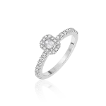 Aukso žiedas su centriniu 0,20 ct emerald formos deimantu (halo)